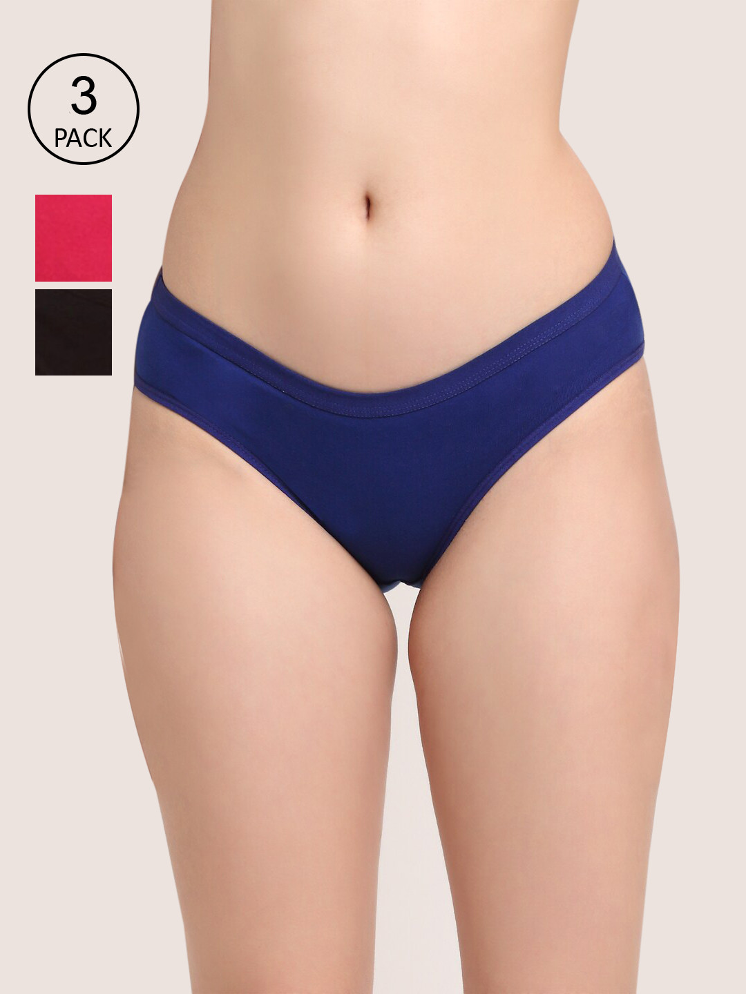 Friskers Women Set of 3 Solid Cotton Seamless Hipster Briefs O-325-01-05-07-S