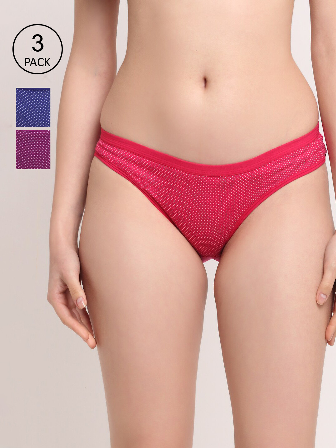 Friskers Women Pack of 3 Printed Low-Rise Cotton Hipsters O-323-05-07-16-S