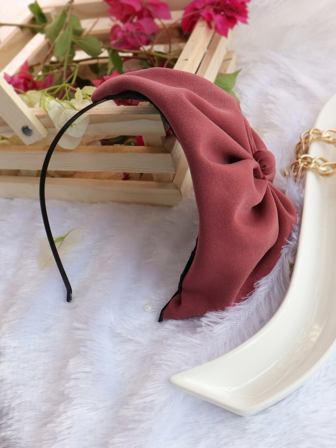 Soho Boho Studio Women Pink & Black Beret Hairband