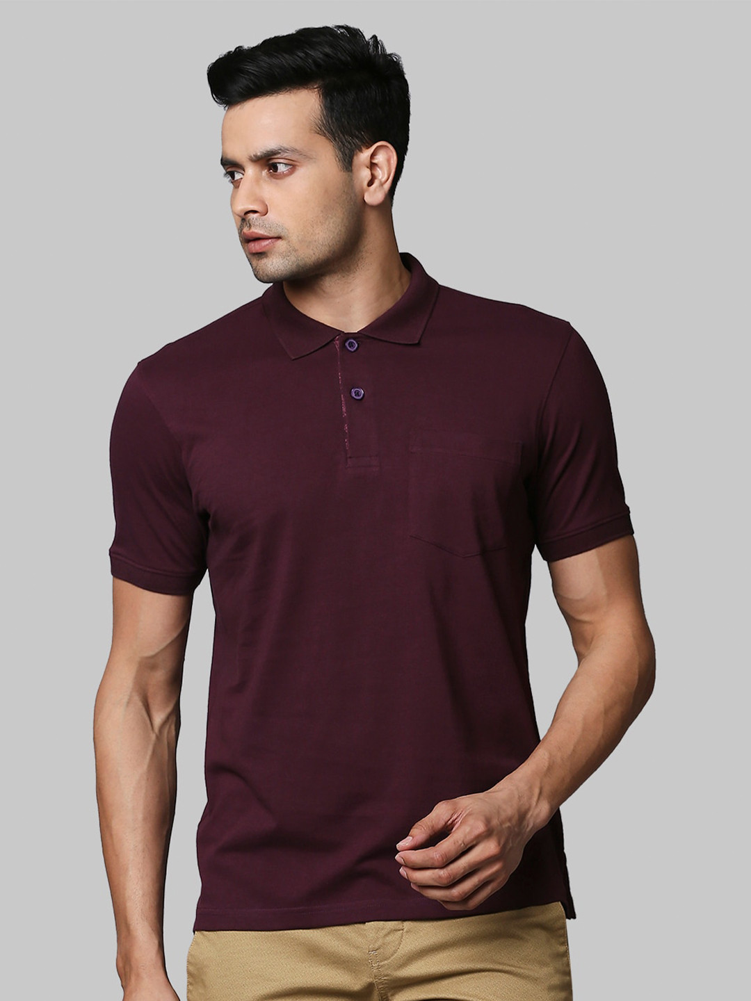 Raymond Men Maroon Henley Neck T-shirt