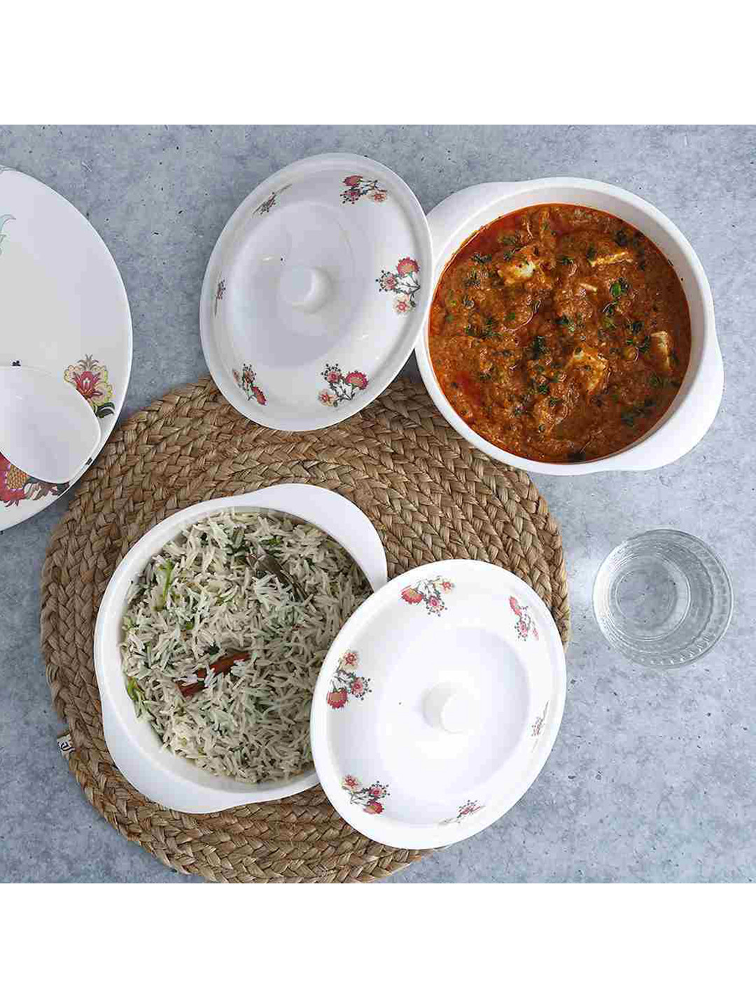 Wonderchef Set of 2 Red & White Floral Venice Printed Melamine Casserole