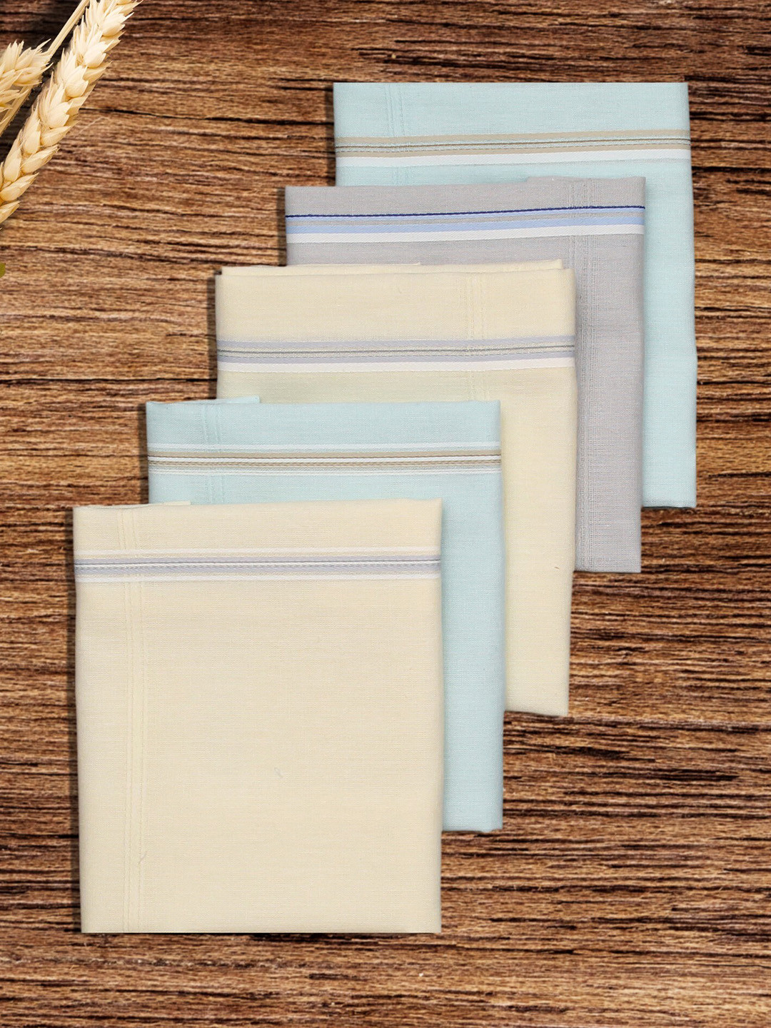 Caruso ITALY Yellow & Blue Pack of 5 Solid Pure Cotton Handkerchiefs