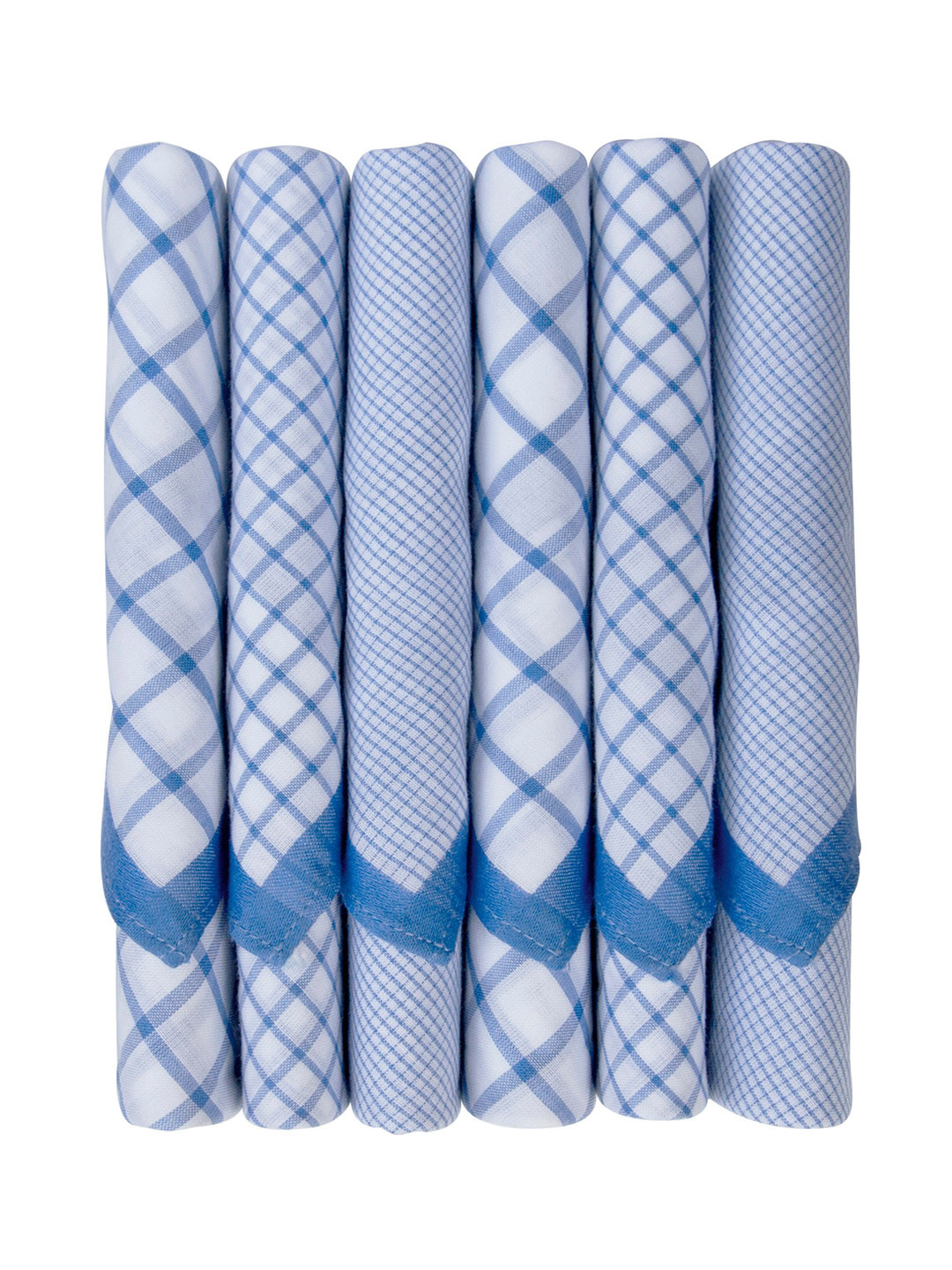 Caruso ITALY Men Blue Pack of 6 Checked Pure Cotton Handkerchiefs