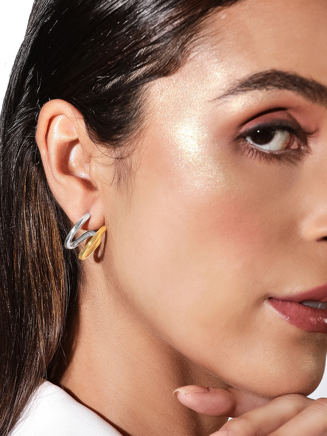 Rubans Rhodium & 18K Gold-Plated Dual-Tone Hoop Earrings