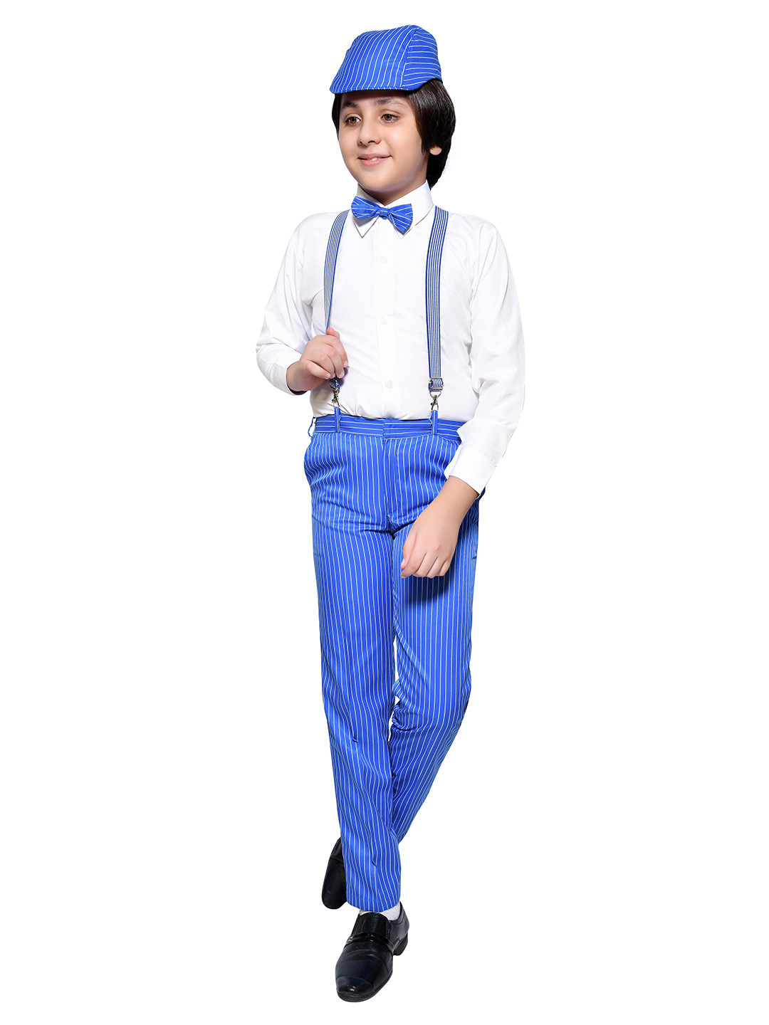 Jeetethnics Boys Blue & White Shirt with Trousers and Suspenders