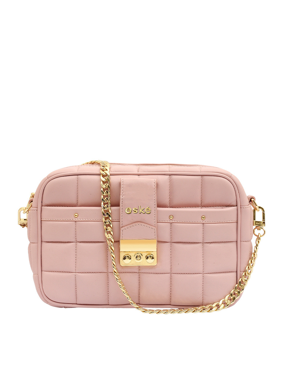 Eske Rose Checked Leather Sling Bag with Quilted