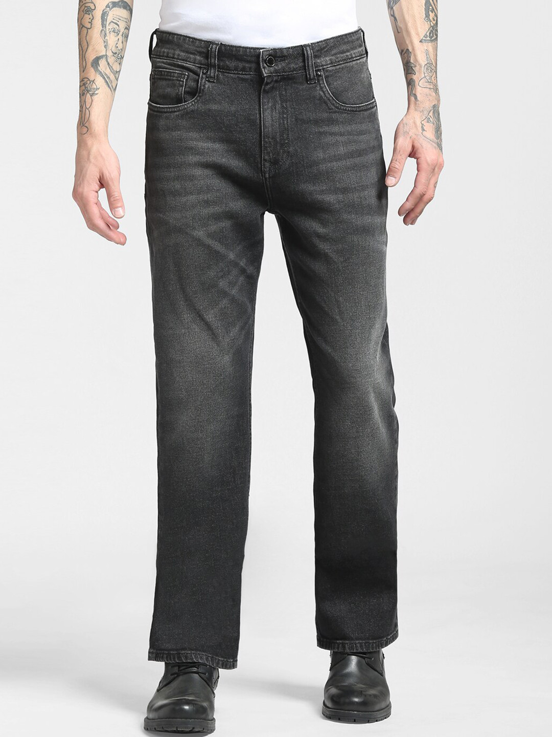 Jack & Jones Men Black Flared Light Fade Jeans