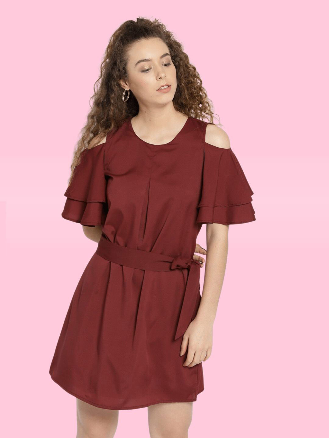 Sera Women Rust Solid A-Line Dress