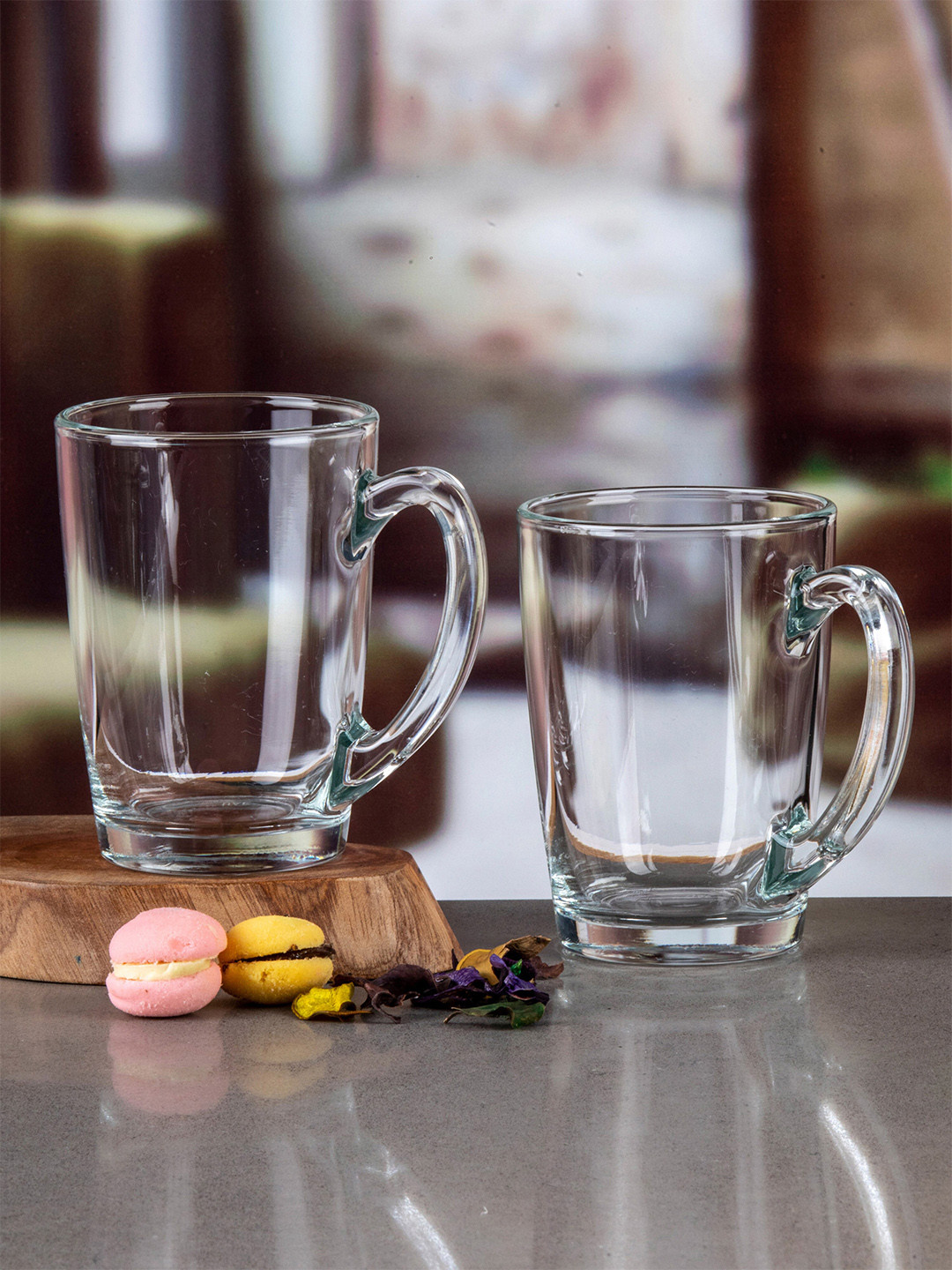 GOODHOMES Floral Bouquet Transparent Glass Handmade 6 Piece Mugs-320ml