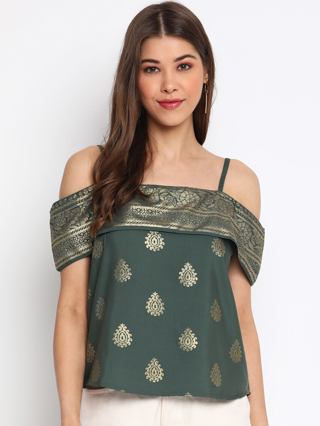 Mayra Green Print Crepe Top
