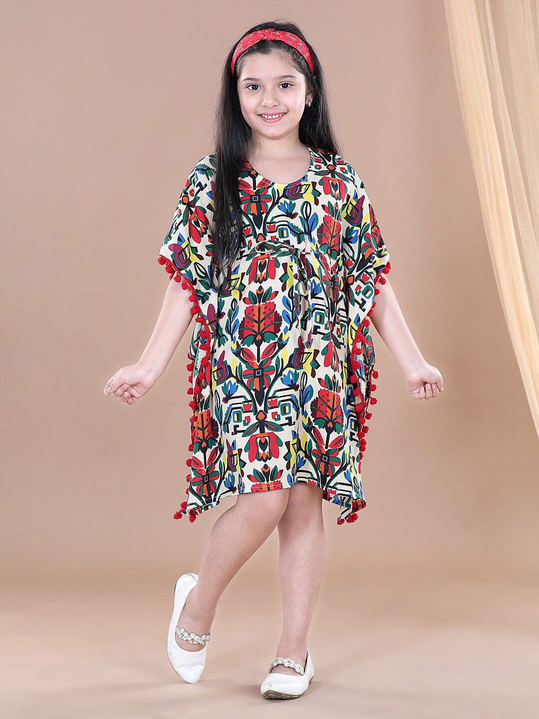 StyleStone Girls Multicoloured Floral Crepe Kaftan Dress