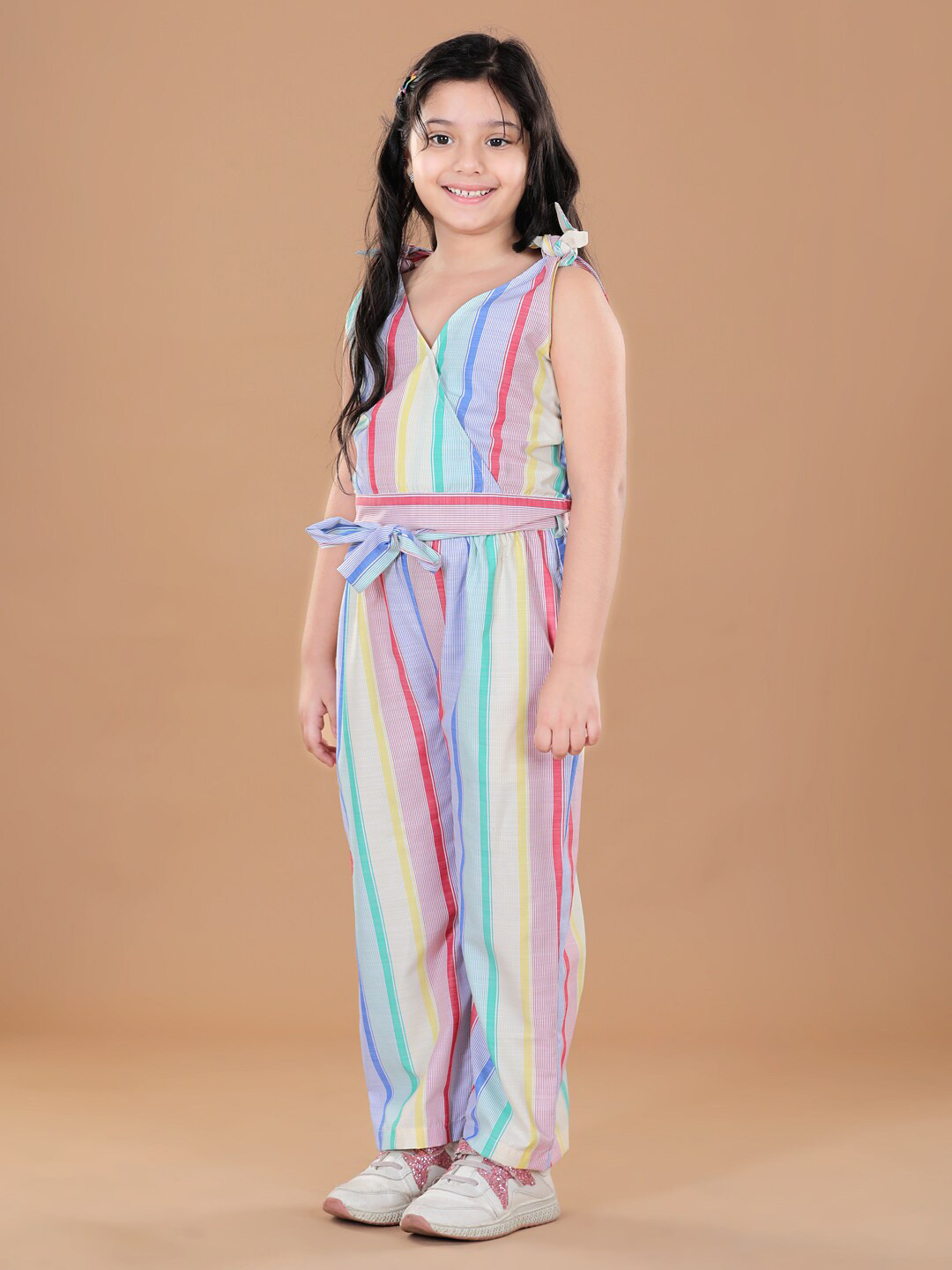 StyleStone Girls Blue & Pink Striped Top with Trousers