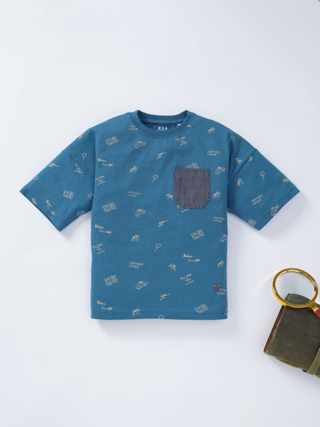 Ed-a-Mamma Boys Navy Blue Typography Printed Cotton T-shirt
