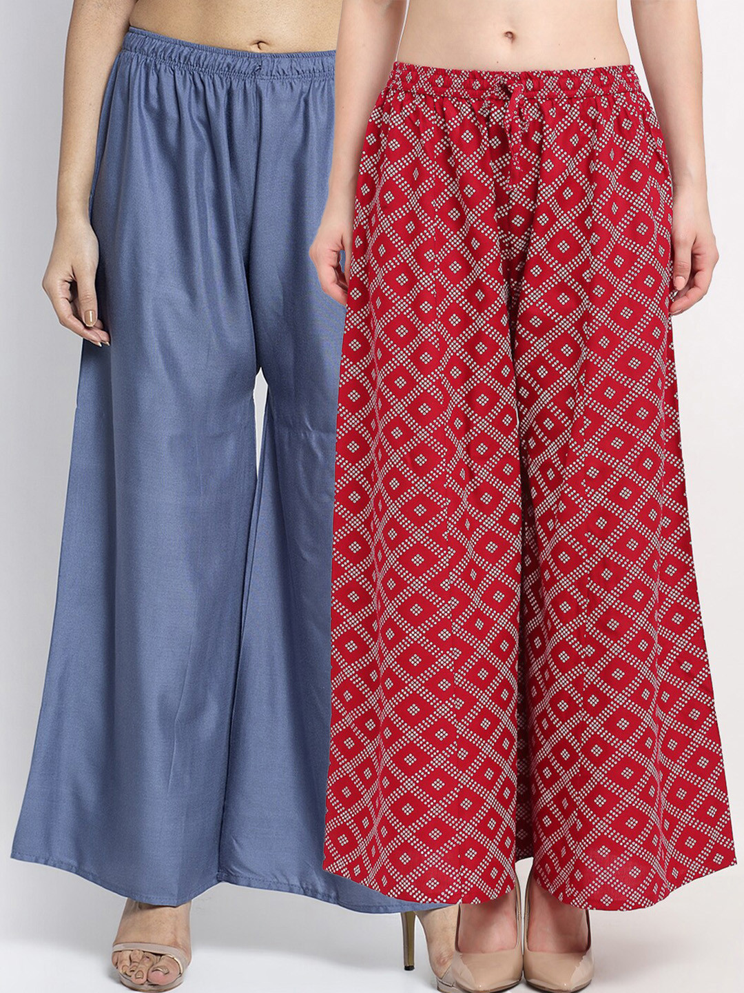 Jinfo Women Pack Of 2 Grey & Maroon Block Printed & Plain Palazzo