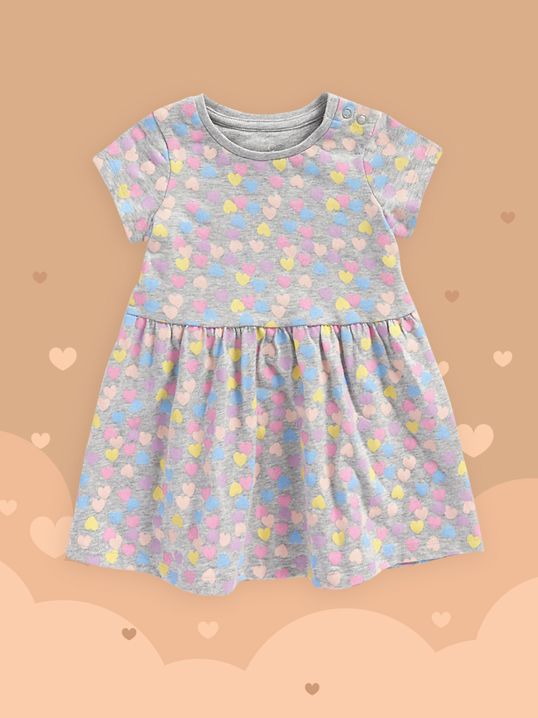 mothercare Girls Grey Heart Printed Pure Cotton Fit & Flare Dress