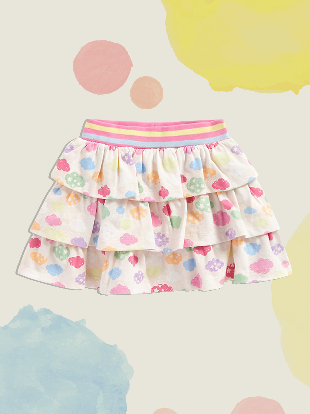 mothercare Girls Multi-Coloured Print Layered Pure Cotton A-Line Skirt