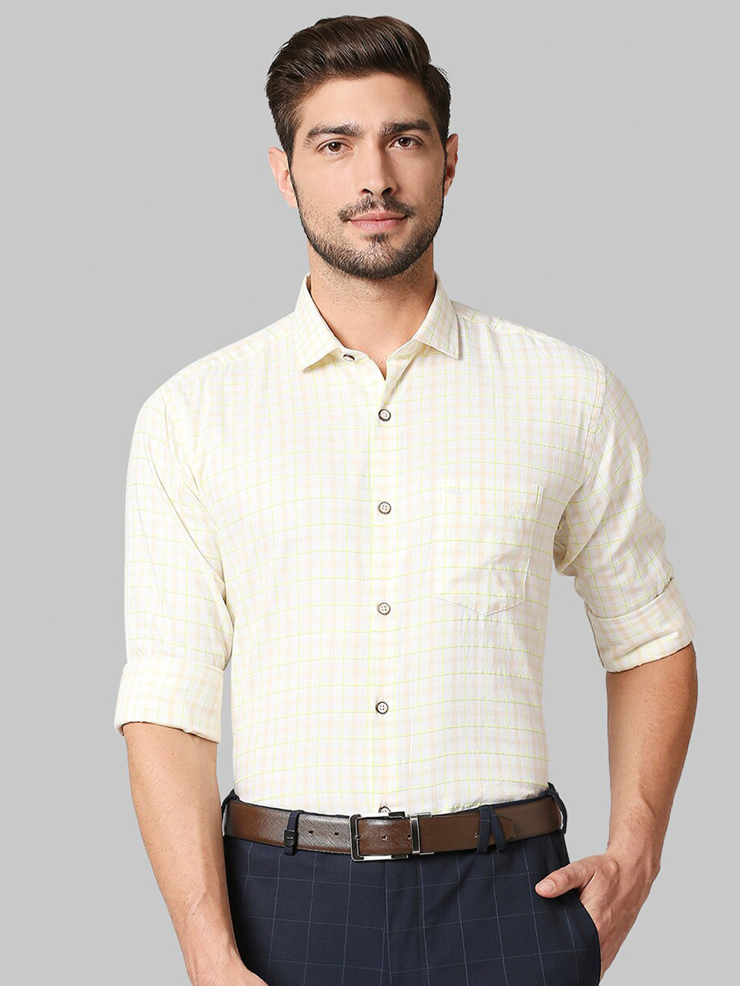 Park Avenue Slim Fit Grid Tattersall Checks Checked Formal Shirt