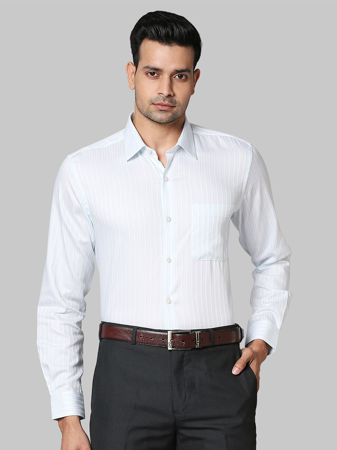 Raymond Men Blue Striped Formal Shirt