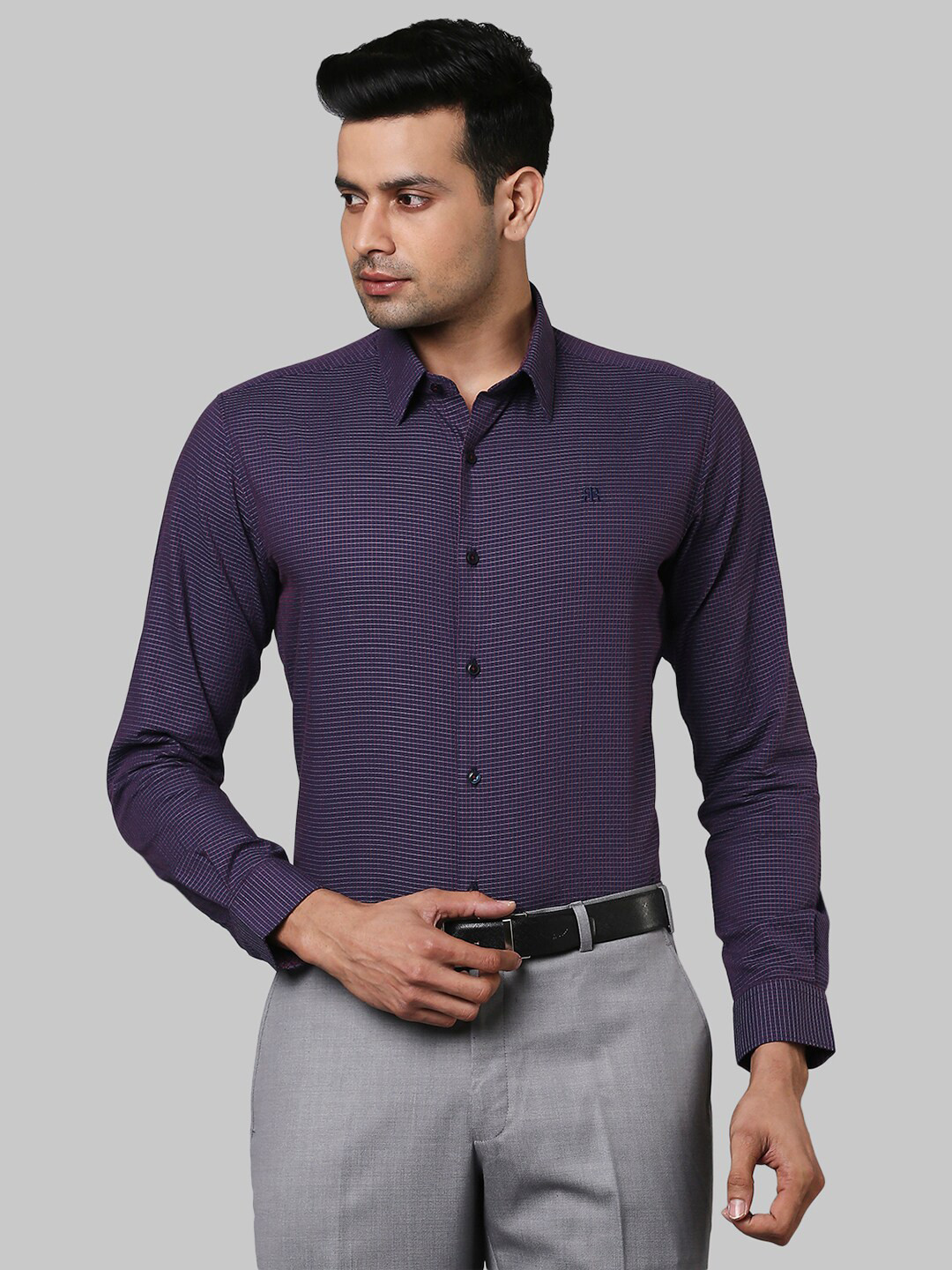 Raymond Men Purple Slim Fit Checked Cotton Formal Shirt