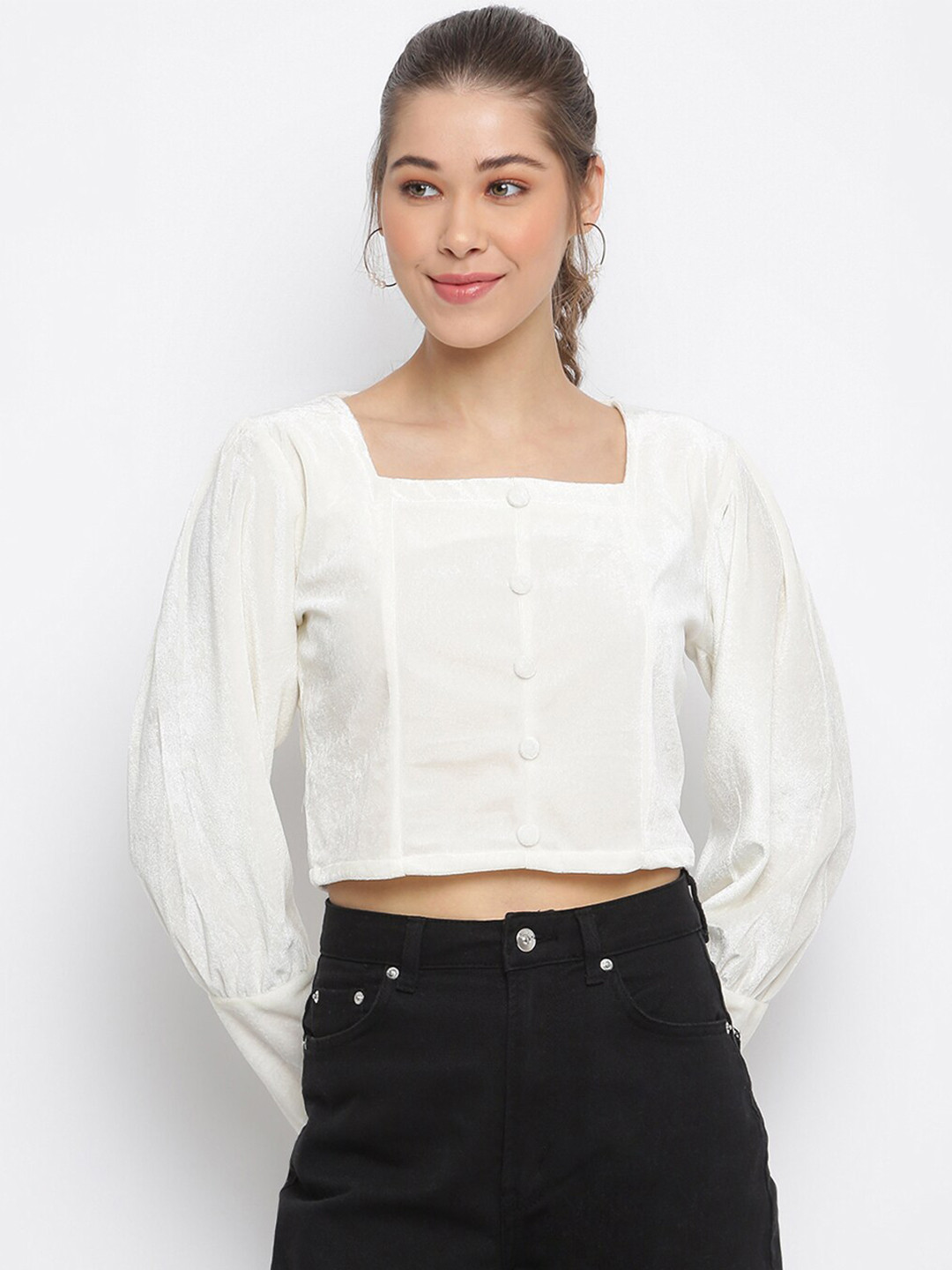 Mayra White Velvet Crop Top