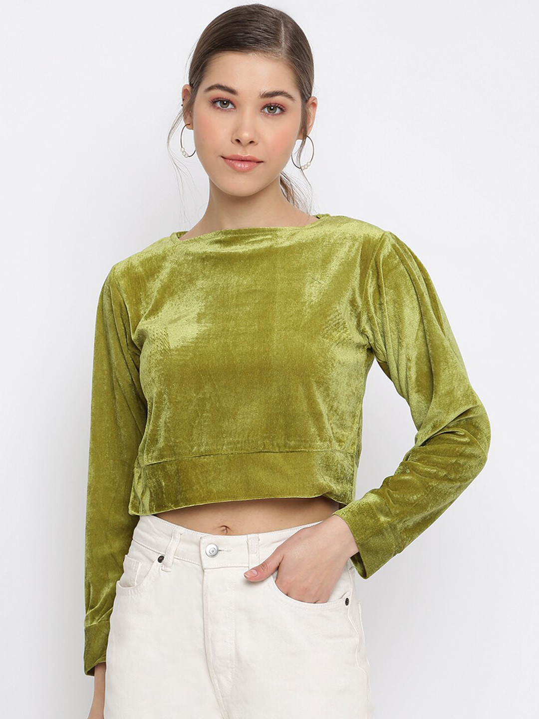Mayra Green Velvet Crop Top