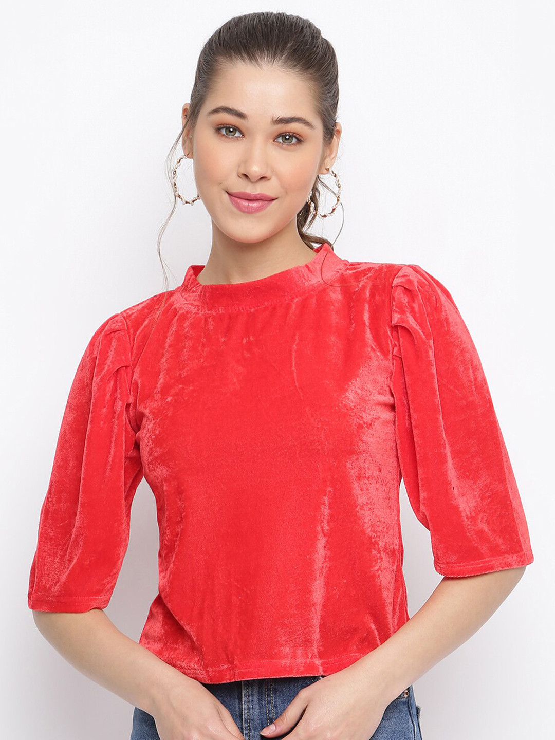 Mayra Red Velvet Top
