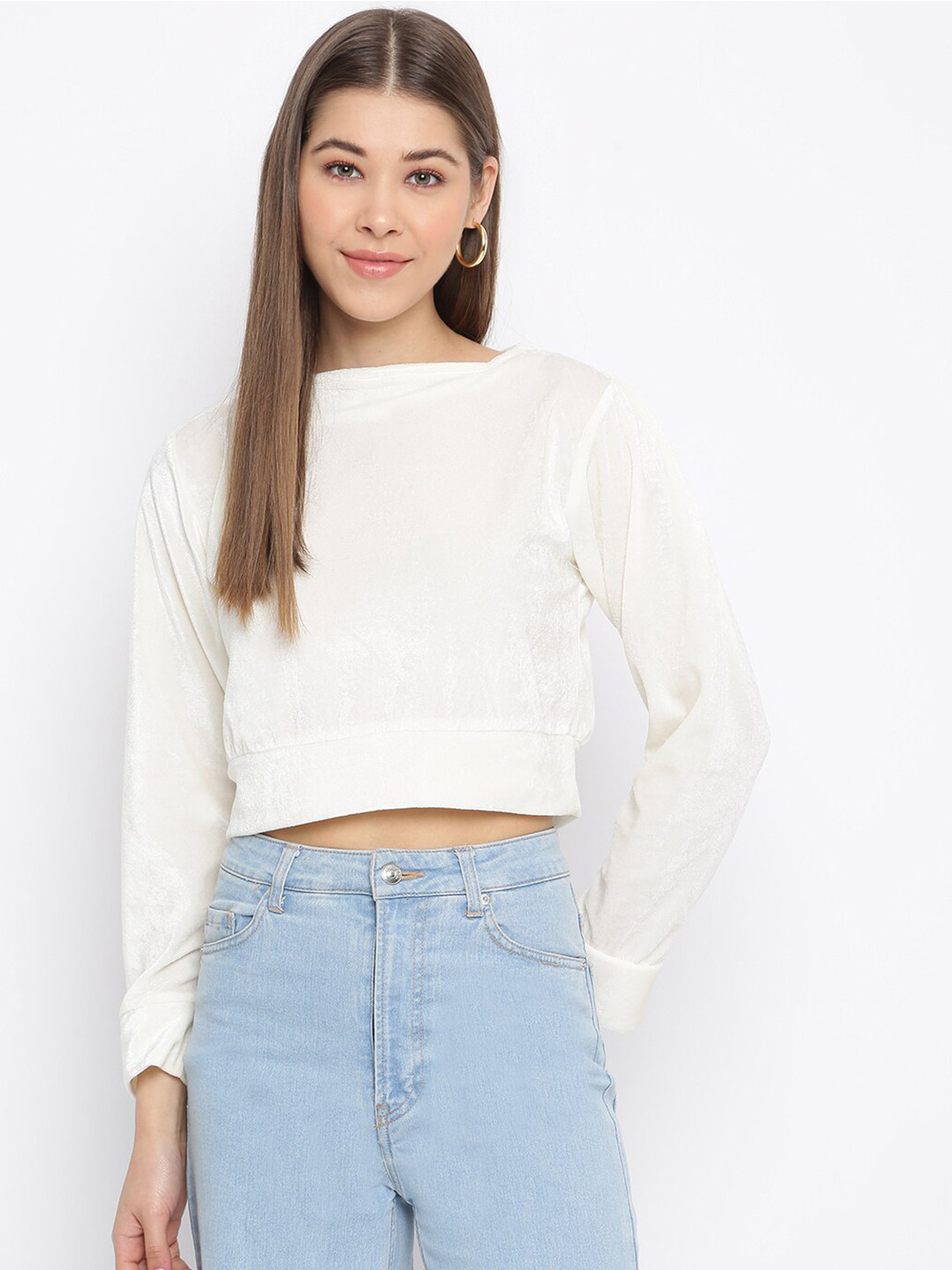 Mayra White Velvet Crop Top