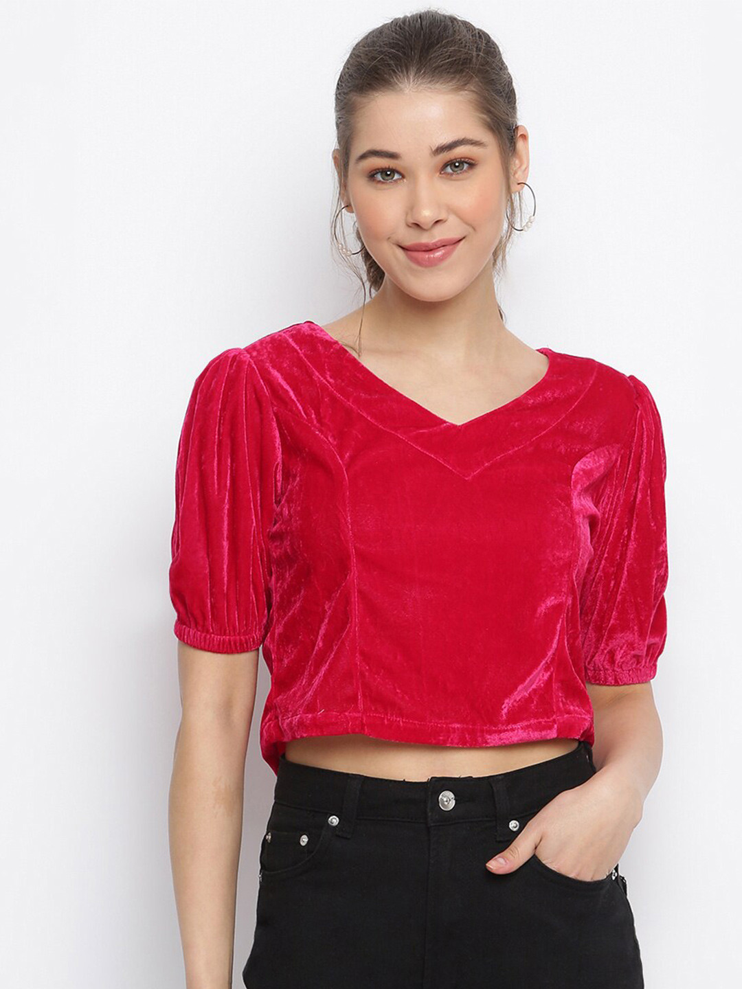 Mayra Women Red Velvet Crop Top