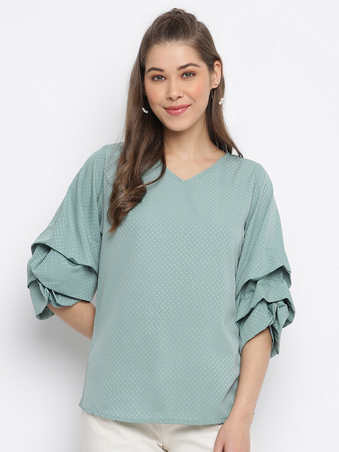 Mayra Green Extended Sleeves Crepe Top