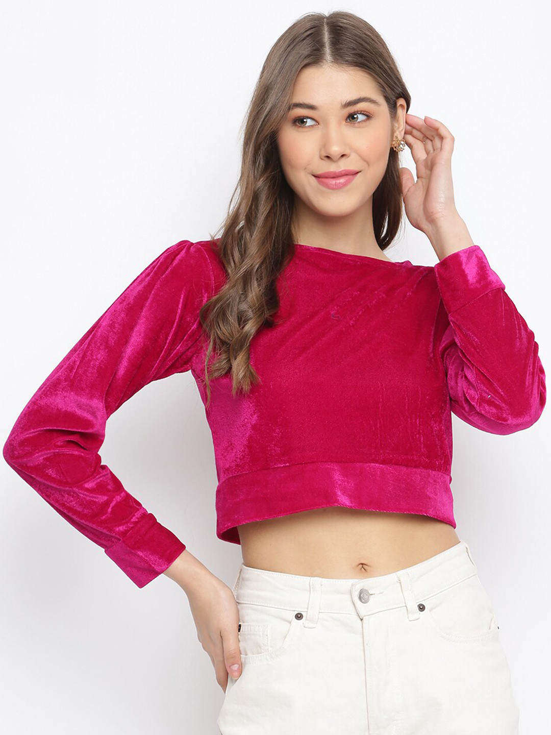 Mayra Fuchsia Velvet Crop Top