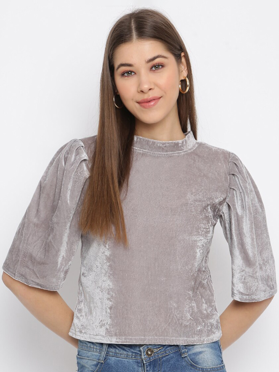 Mayra Grey Velvet Top