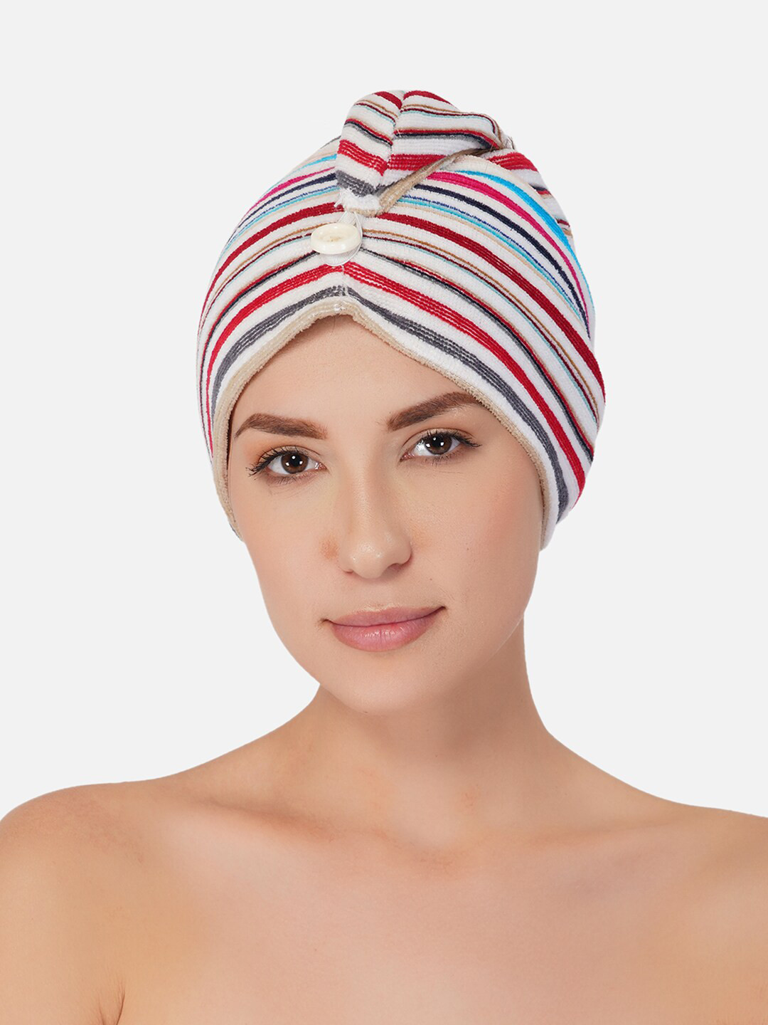 RANGOLI Women Multicoloured Striped 400 GSM Pure Cotton Hair-Drying Bath Towel