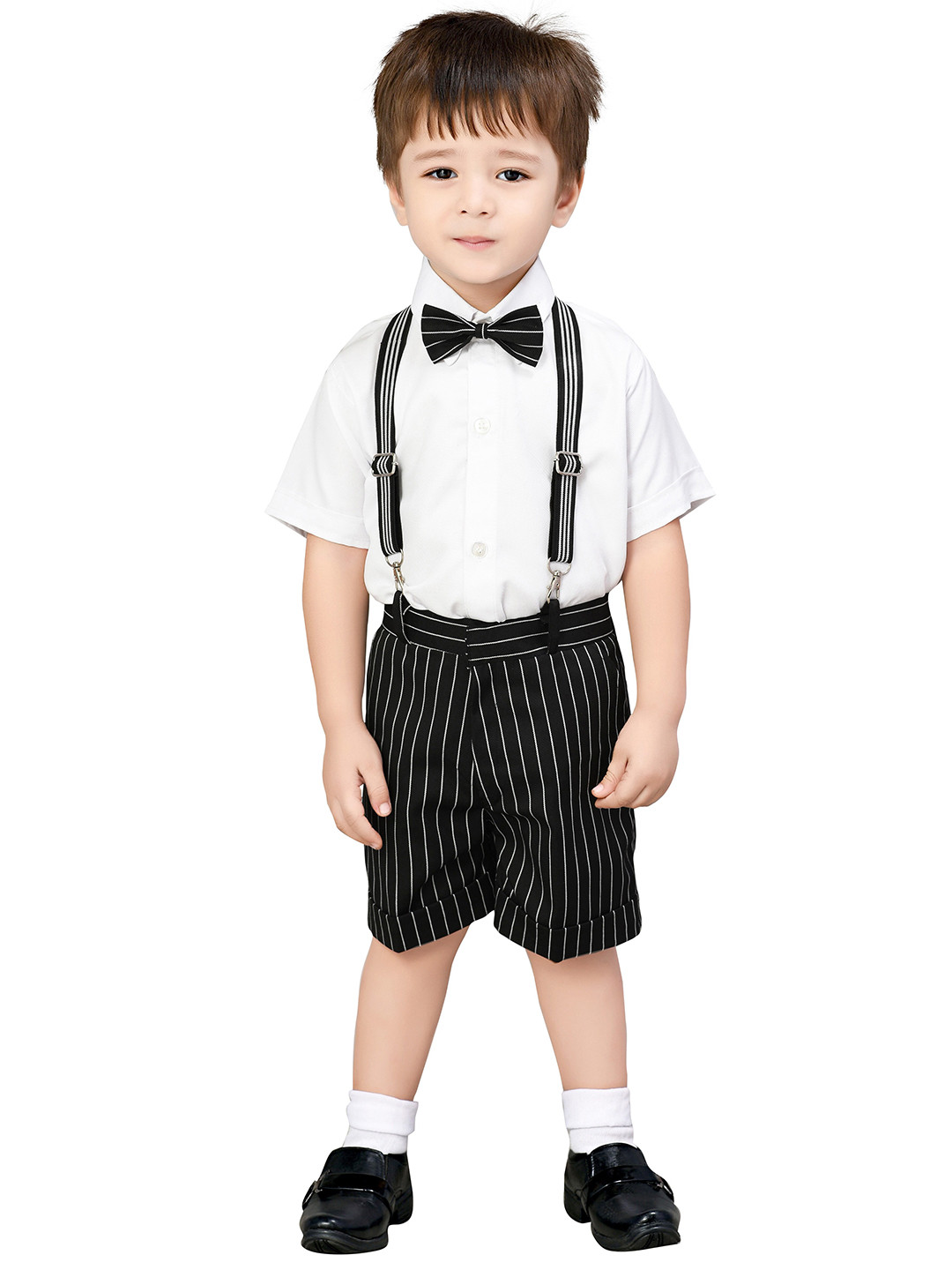 Jeetethnics Boys Black & White Shirt with Shorts Clothing Set