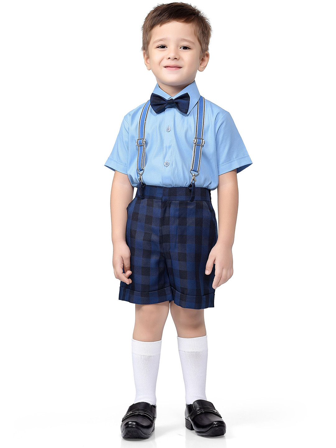 Jeetethnics Boys Navy Blue Shirt with Shorts and Suspenders