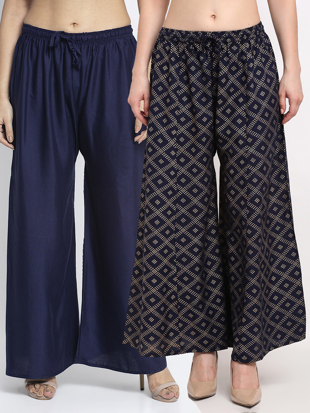 GRACIT Women Pack Of 2Navy Blue & Beige Printed Flared Ethnic Palazzos