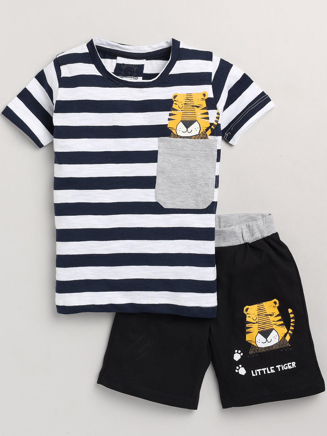 Lazy Shark Boys Multicoloured Printed Cotton Blend T-shirt with Shorts Clothing set