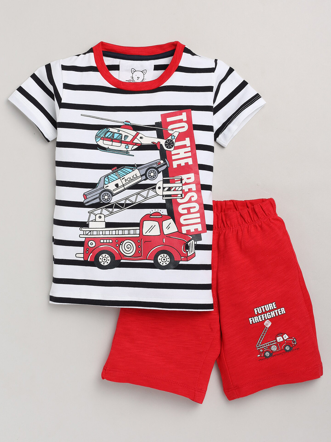 Lazy Shark Boys White & Red Printed T-shirt with Shorts