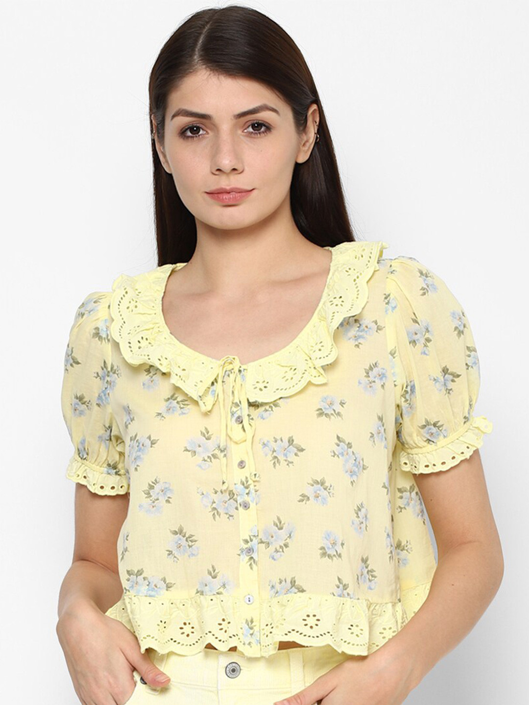 AMERICAN EAGLE OUTFITTERS Yellow Floral Print Top