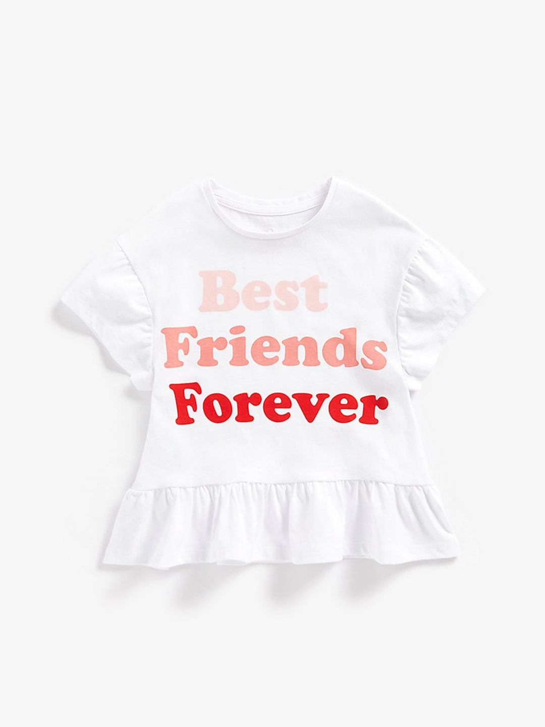 pmothercare Girls White Typography Printed Pure Cotton T-shirt