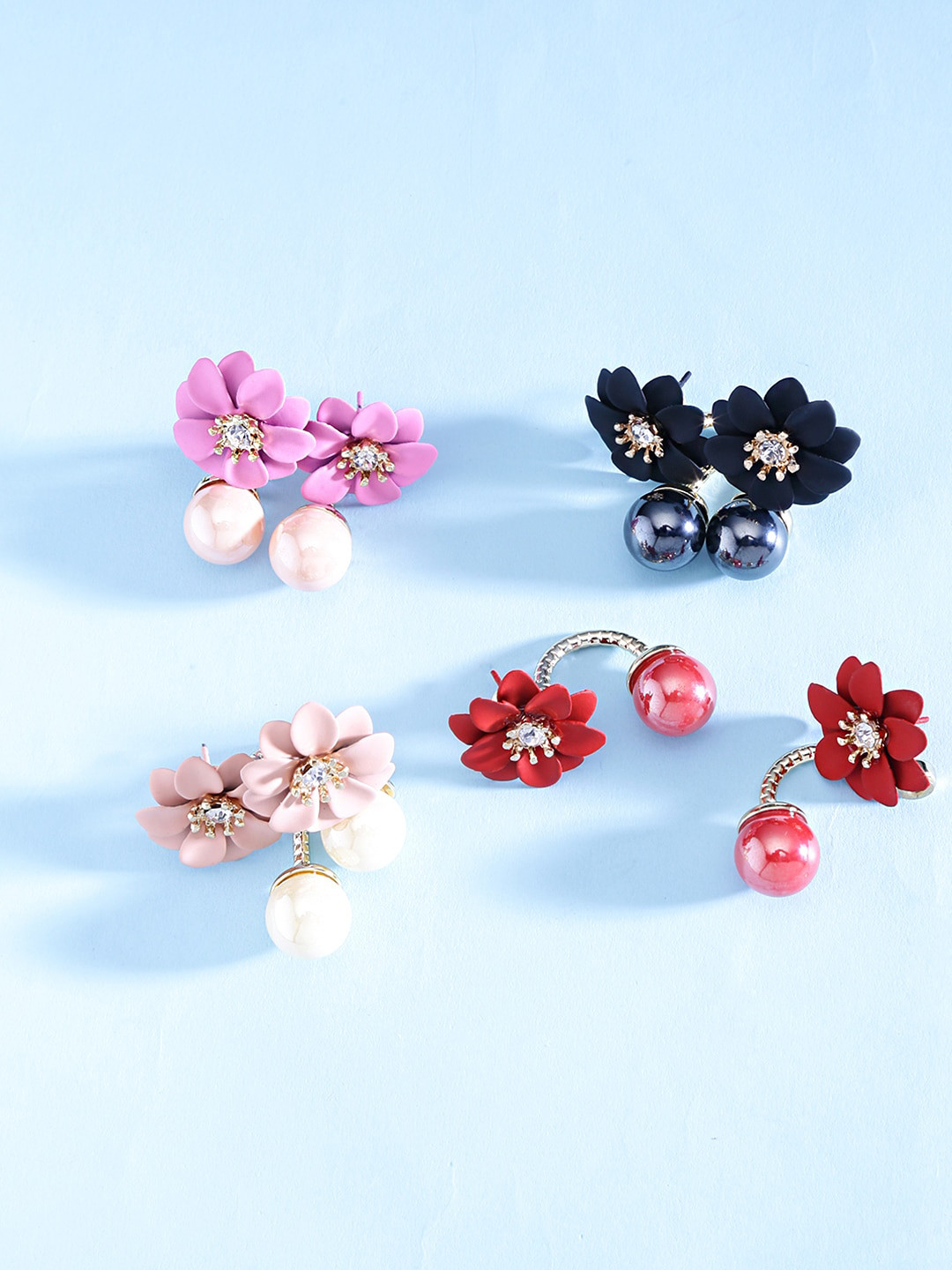 Yellow Chimes Multicoloured Set Of 4 Contemporary Studs Earrings