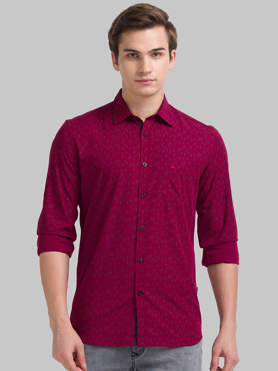 Parx Men Maroon & Green Slim Fit Printed Casual Shirt