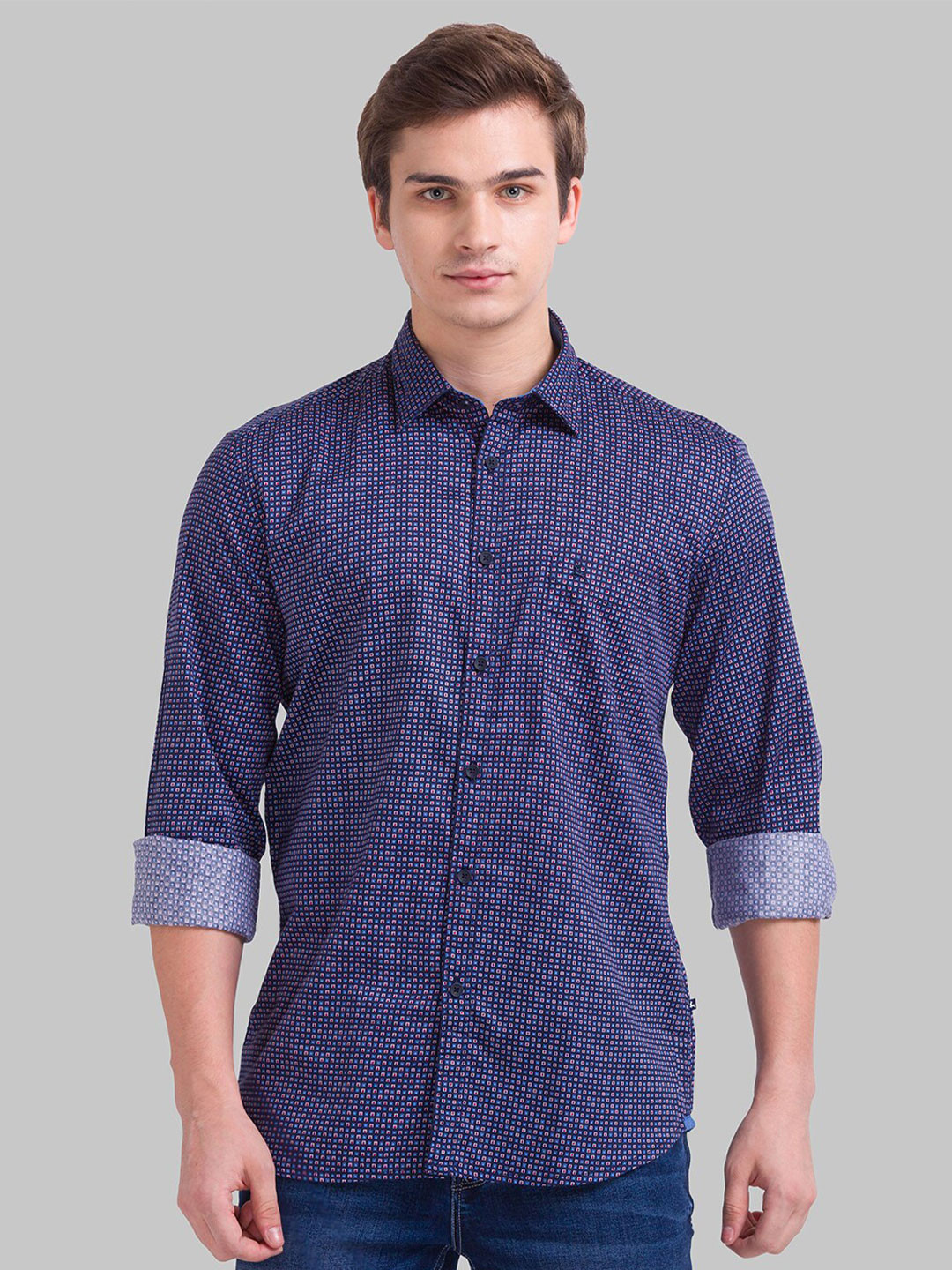 Parx Men Blue Slim Fit Printed Casual Shirt