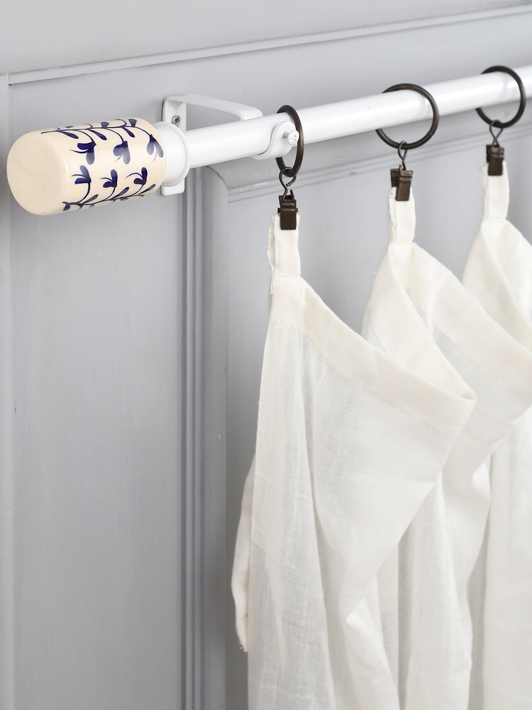 The Decor Mart White & Grey Extendable Curtain Rod With  Finials
