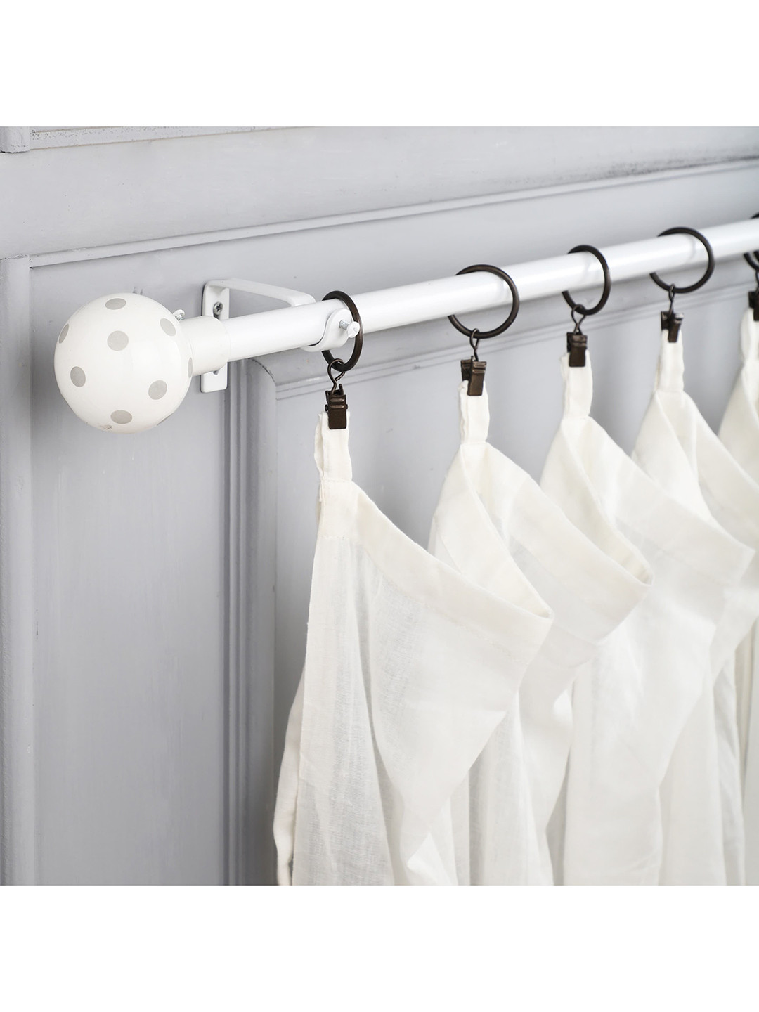 The Decor Mart White & Grey Solid Curtain Rods With Hooks