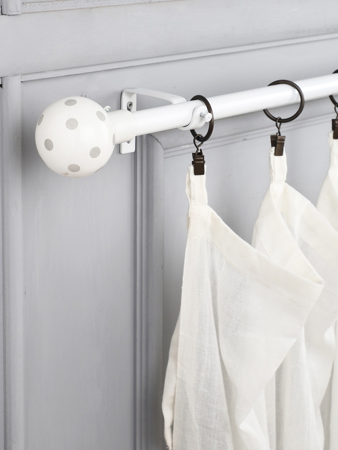 The Decor Mart White & Grey Solid Curtain Rods With Brackets