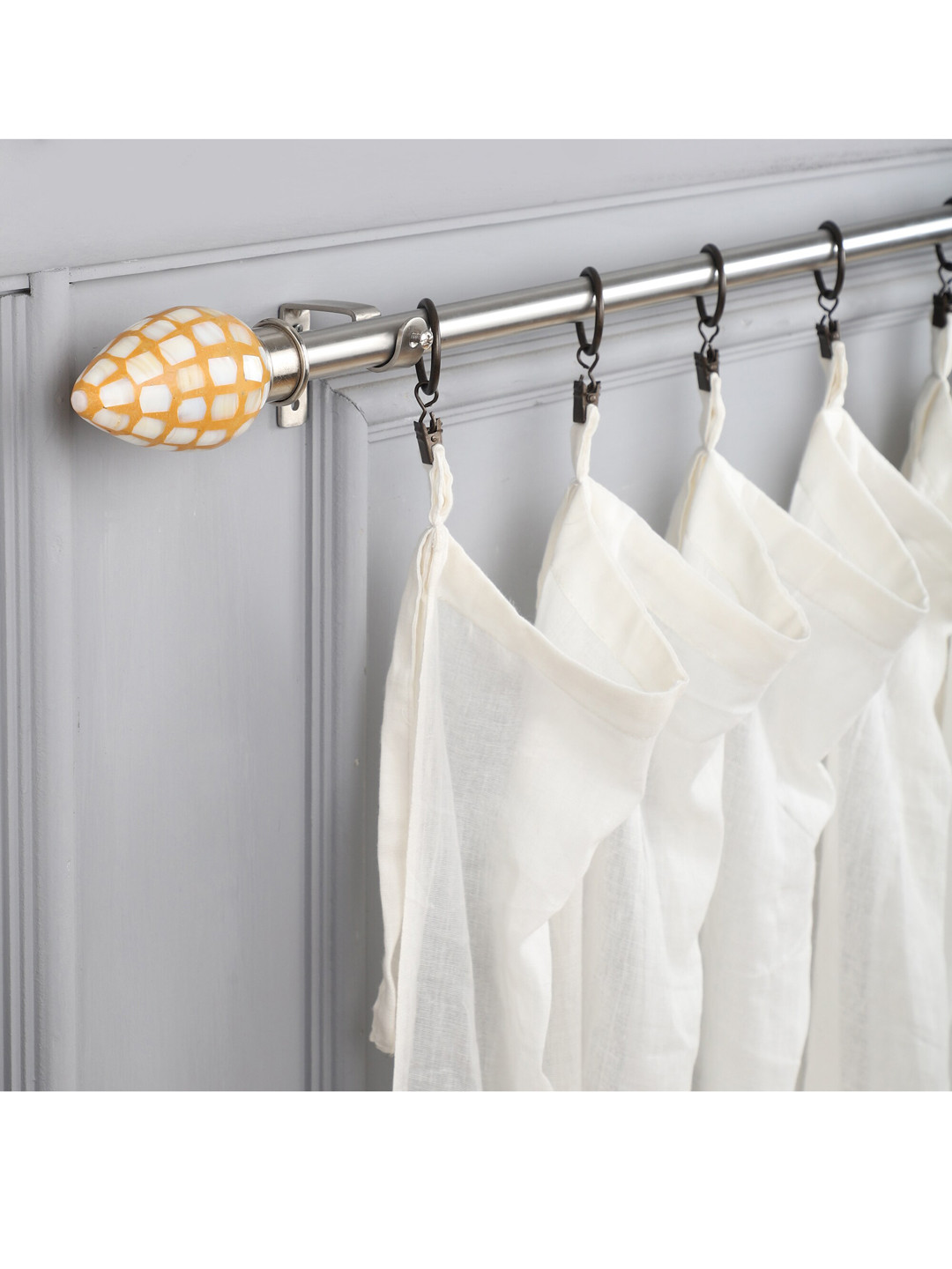 The Decor Mart Silver Extendable Curtain Rod With Ceramic Finial