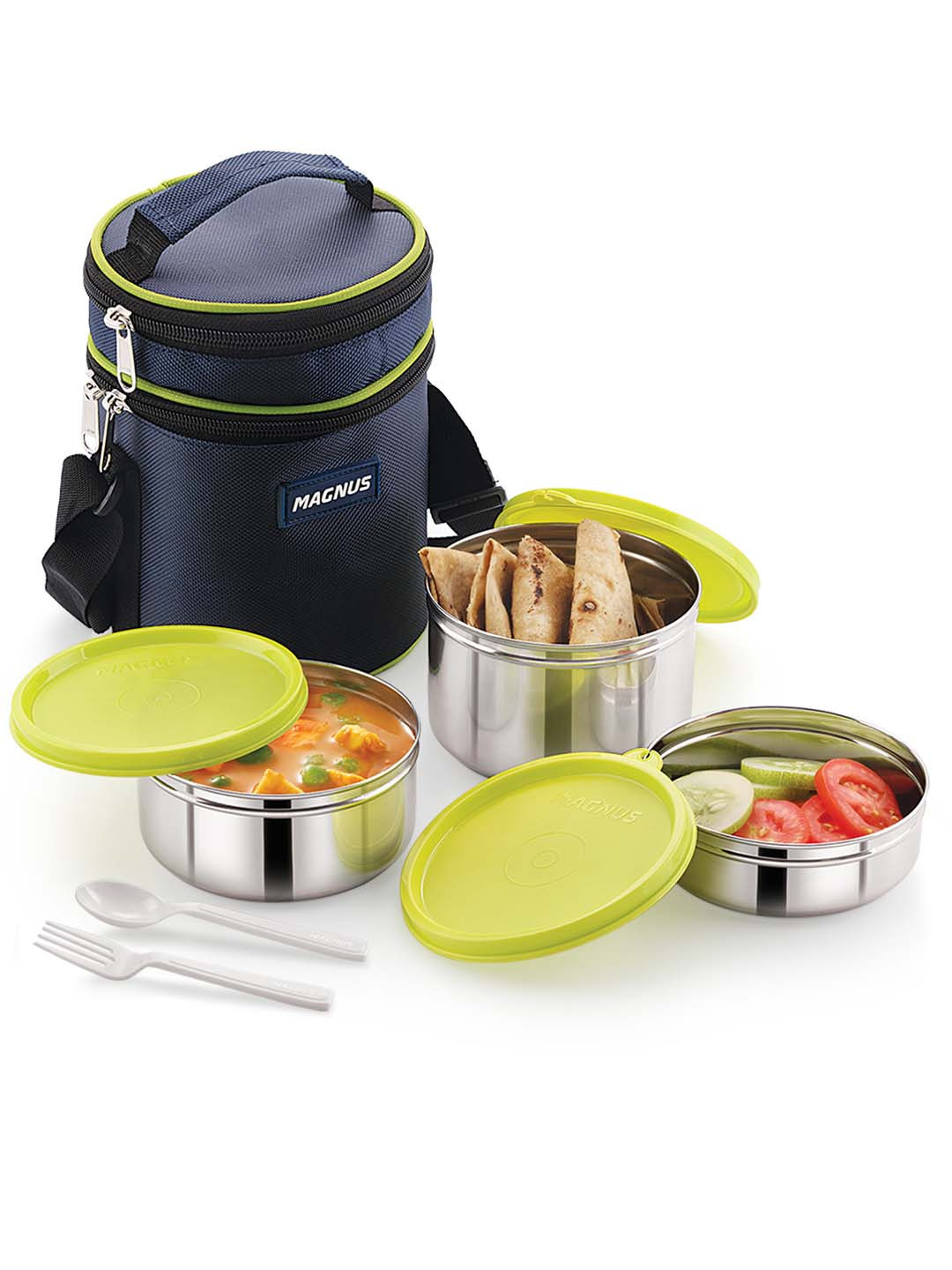 MAGNUS Romeo 3 Airtight Leakproof Stainless Steel 6PCs Lunch Box With Spoon and Fork