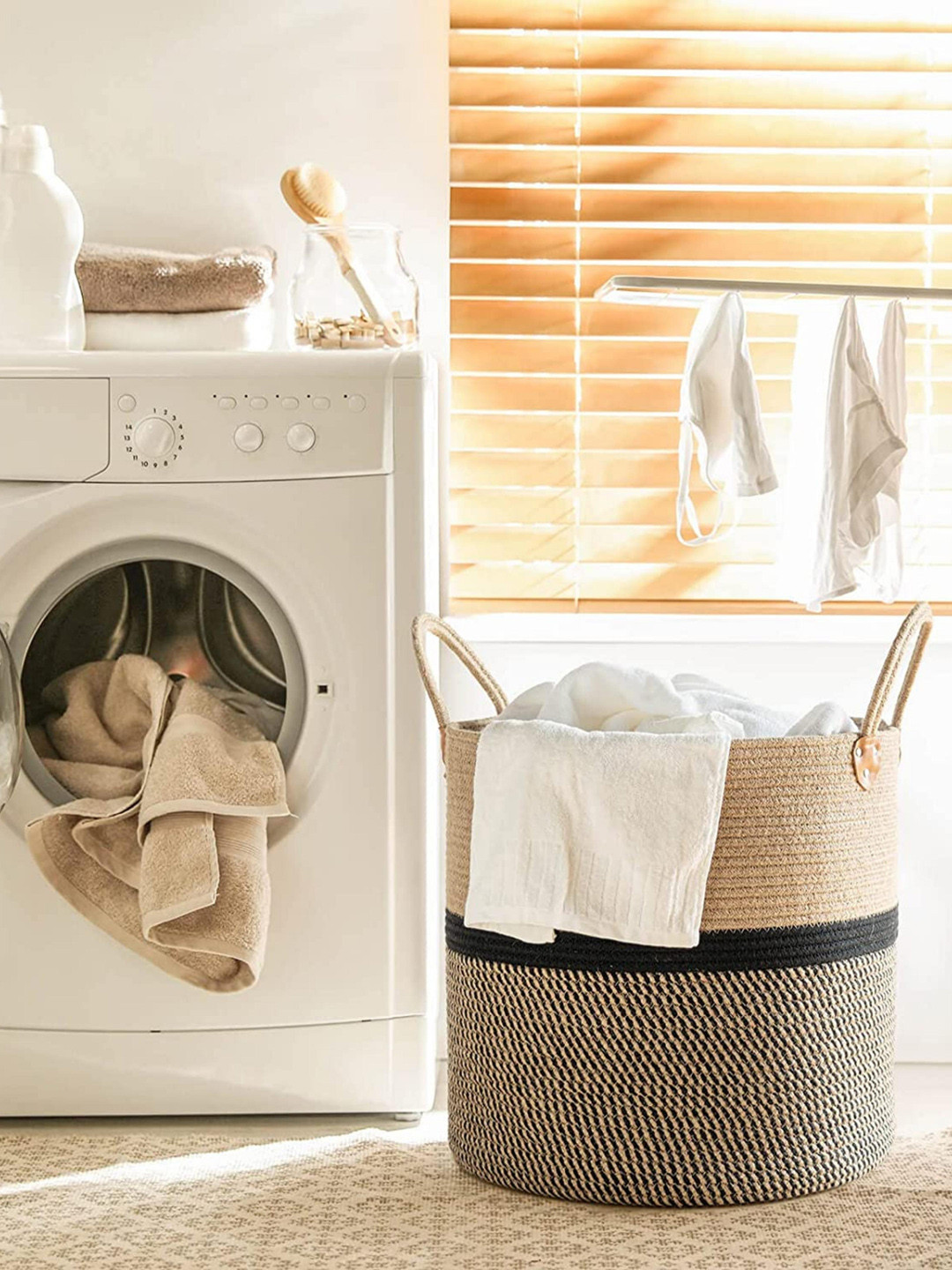 JASMEY HOMES Black & Beige Printed Laundry Bag