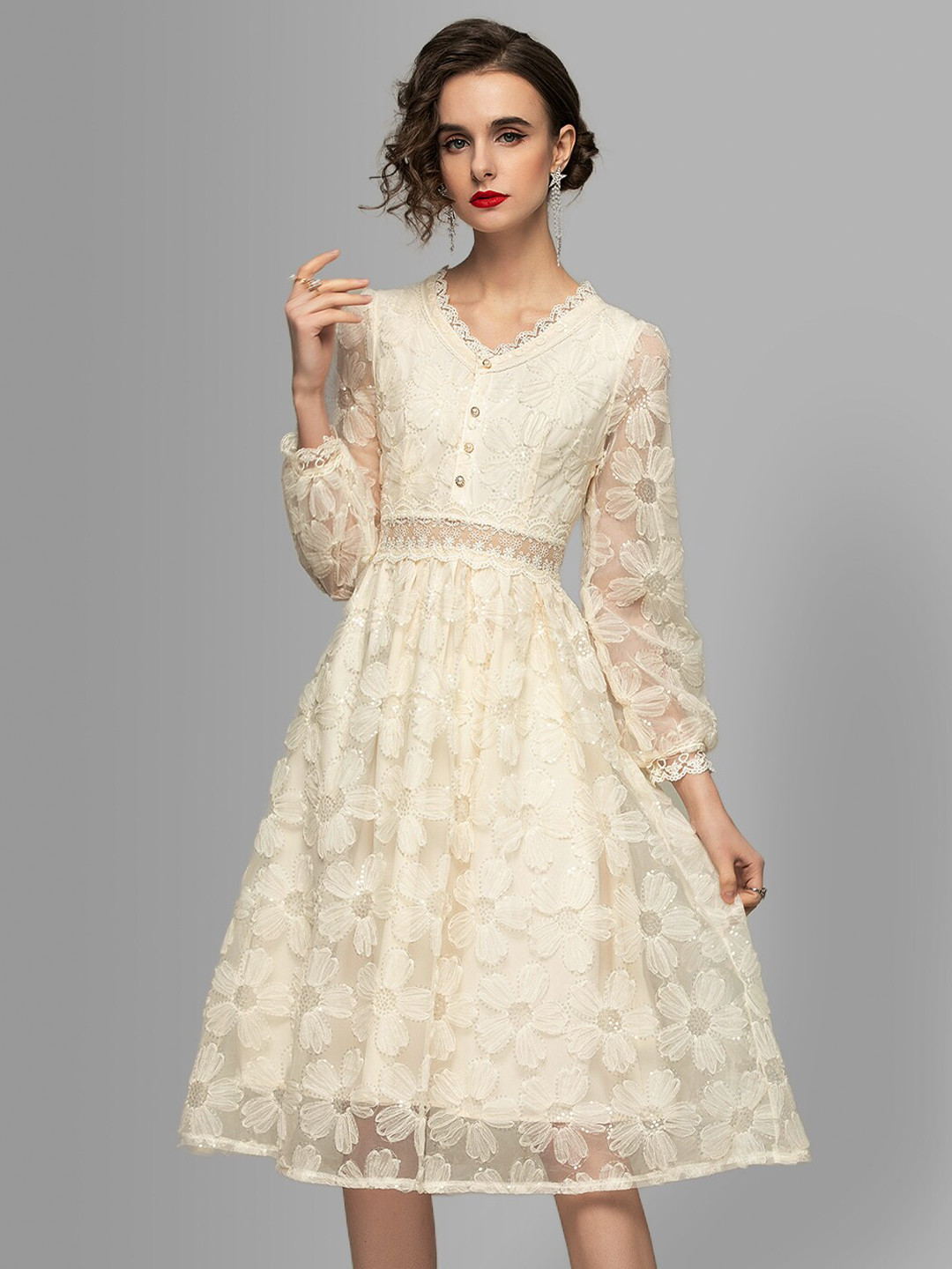 JC Collection White Ethnic Motifs Midi Dress