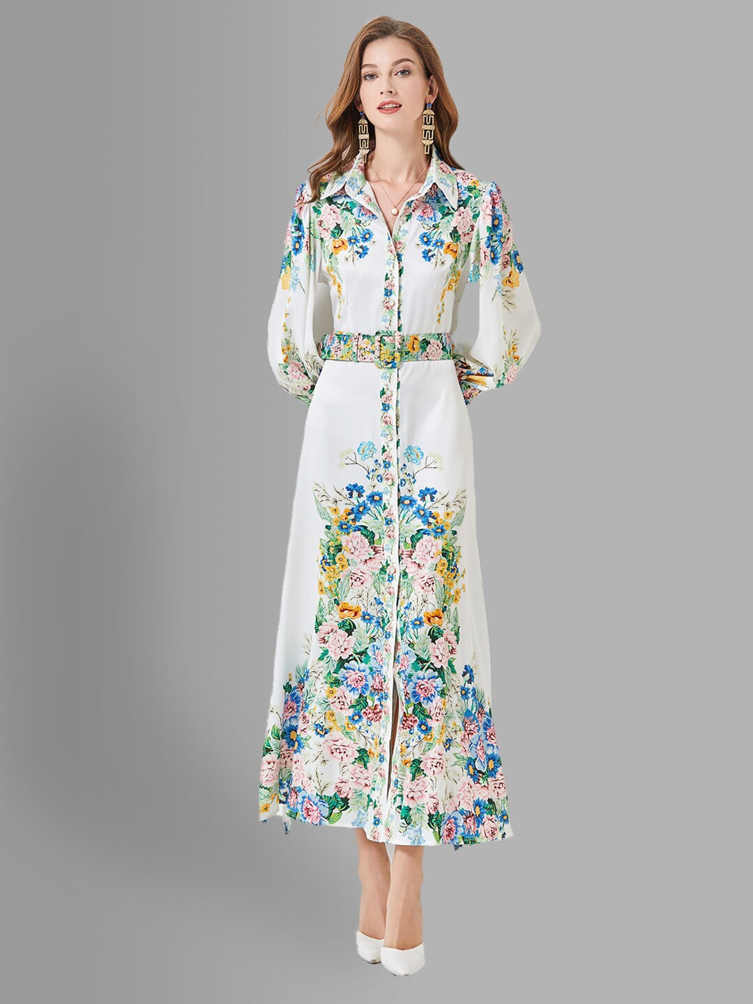 JC Collection White & Blue Floral Maxi Dress